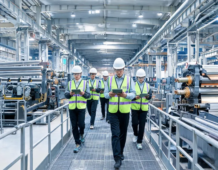 Responsible steel company team in mill