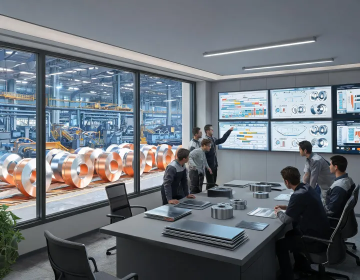 Steel service team reviewing coil schedule
